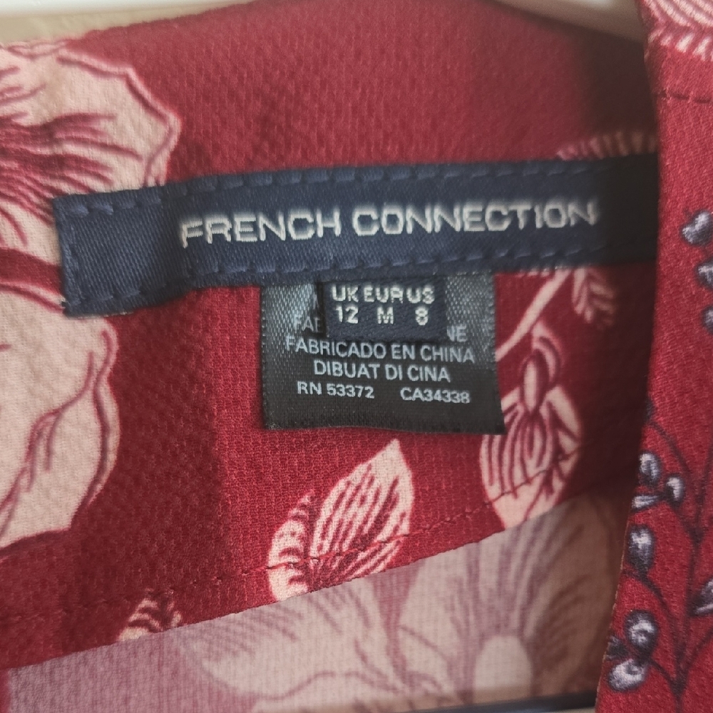 French Connection Wine Red Floral Wrap Dress with Ruffle Detail - Picture 2 of 6